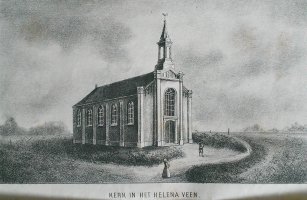 Tekening van de Kerk in Helenaveen