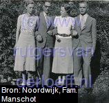 V.l.n.r. Minke Mansholt (1911-2008), Johannes Jacobus Manschot (1911-2004), Wilhelmina Gertrude Leupen (1913-2003) en Willem Arnold Manschot (1915-2010) in 1938