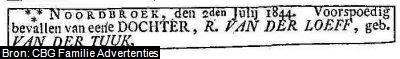 Geboorteadvertentie van Ellegonde Durande Rutgers van der Loeff (1844-1846)