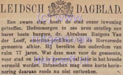 Overlijdensbericht uit Leidsch Dagblad 14 Juli 1885 van Abraham Rutgers van der Loeff (1808-1885).