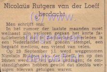 Krantenartikel over het overlijden van Nicolaüs Rutgers van der Loeff (1874-1939).