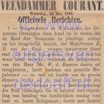 Veendammer courant, woensdag 16 December 1885, over Wibrandus Johannes Koppius (1854-1953) en Ellegonda Durandina van der Tuuk (1859-1948).