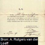 Verklaring d.d. 26 Juni 1891, getekend door J. (?) Offerhaus en (?), hoogleraaren van wege de Nederlandsche Hervormde Kerk, waarin zij verklaren dat Abraham Rutgers van der Loeff (1865-1927) "het in art. 7b van het Reglement op het examen ter toelating tot de Evangelie-bediening in de Nederlandsche Hervormde Kerk voorgeschreven kerkelijk voorbereidend examen heden met goed gevolg voor hen heeft afgelegd.".