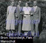 V.l.n.r. Minke Mansholt (1911-2008), Jacobus Johannes Manschot (1911-2004), Wilhelmina Gertrude Leupen (1913-2003) en Willem Arnold Manschot (1915-2010) in 1938