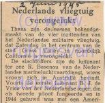 Krantenartikel over het overlijden van Luitenant ter Zee Rolph Ernst Basenau (1913-1945) op 2 juni 1945 in Grass Valley, Californië.