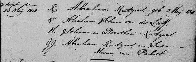 Doopregister inschrijving van Abraham Rutgers van der Loeff (1808-1885), gedoopt 22 mei 1808 te Spaarndam.