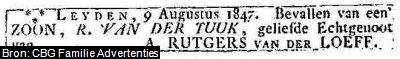 Geboorteadvertentie van Markus Rutgers van der Loeff (1847-1897)