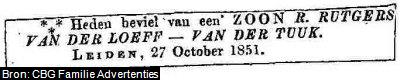 Geboorteadvertentie van Wijnand Rutgers van der Loeff (1851-1921)