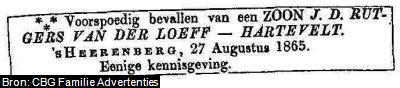 Geboorteadvertentie van Abraham Rutgers van der Loeff (1865-1927)